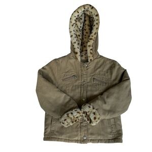 Kids Tan Hooded Jacket with Faux Fur by [Brand]